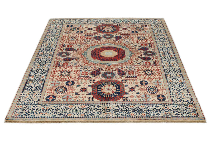 5x7 Beige and Ivory Turkish Tribal Rug