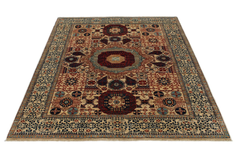 5x7 Beige and Ivory Turkish Tribal Rug