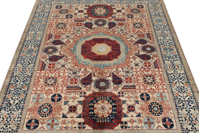 5x7 Beige and Ivory Turkish Tribal Rug