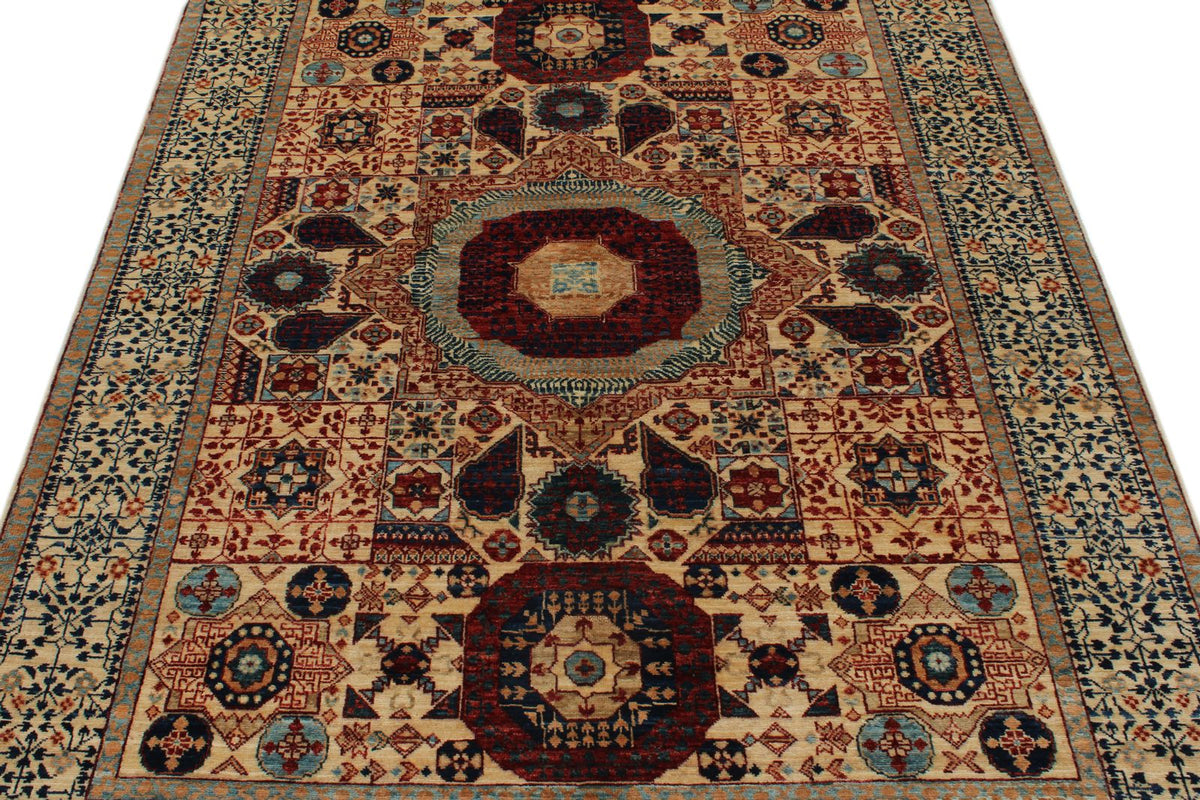 5x7 Beige and Ivory Turkish Tribal Rug