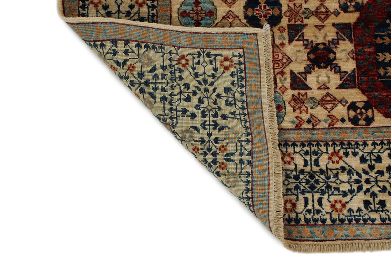 5x7 Beige and Ivory Turkish Tribal Rug