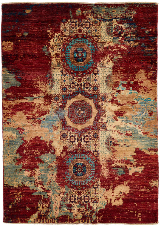 5x7 Multicolor and Multicolor Turkish Tribal Rug