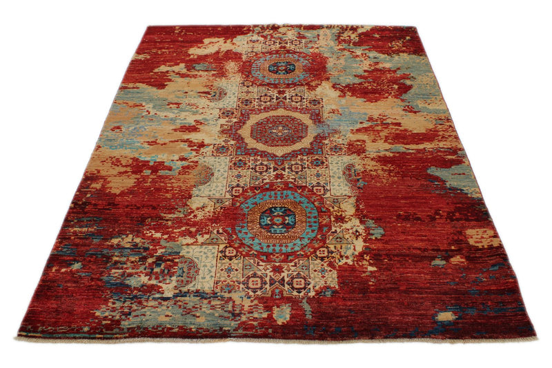 5x7 Multicolor and Multicolor Turkish Tribal Rug