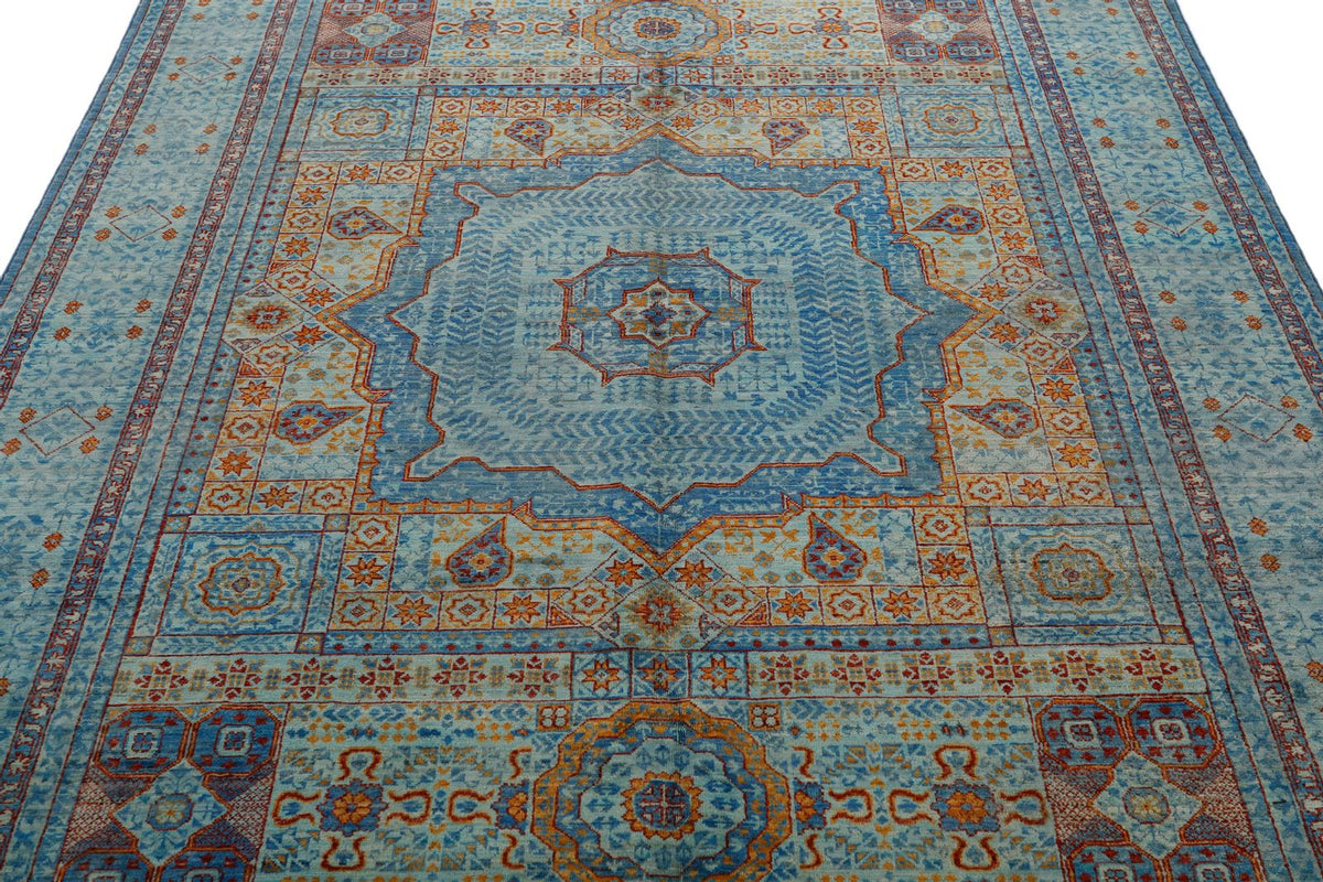 6x8 Multicolor and Light Blue Turkish Tribal Rug