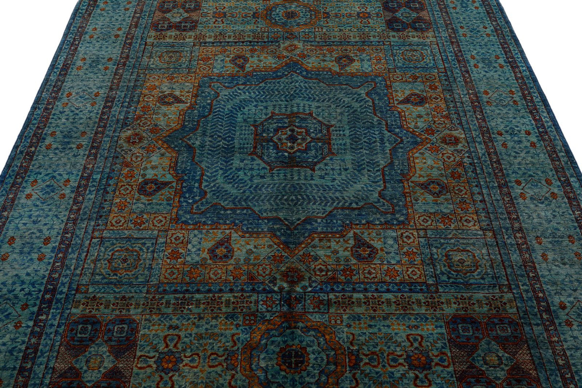 6x8 Multicolor and Light Blue Turkish Tribal Rug