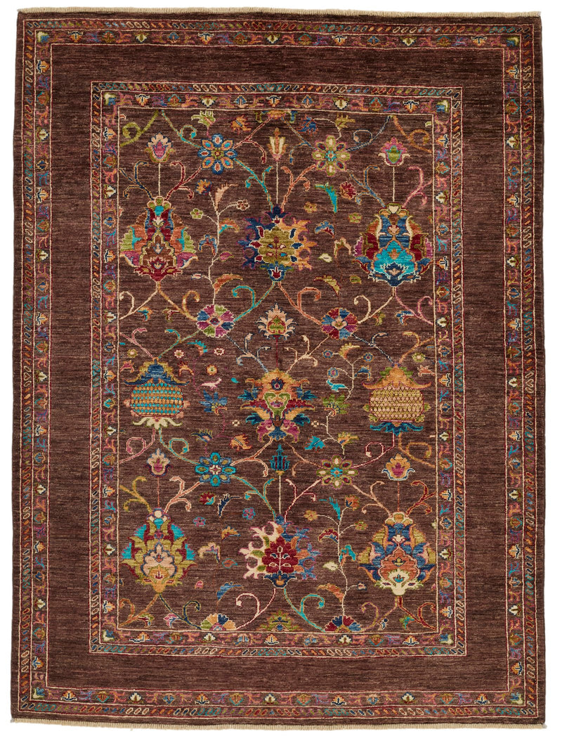 5x7 Brown and Multicolor Turkish Tribal Rug