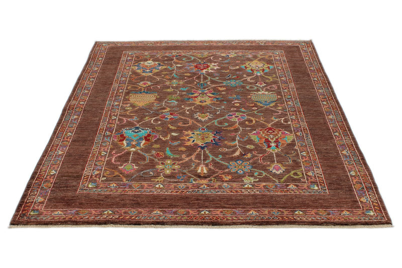 5x7 Brown and Multicolor Turkish Tribal Rug