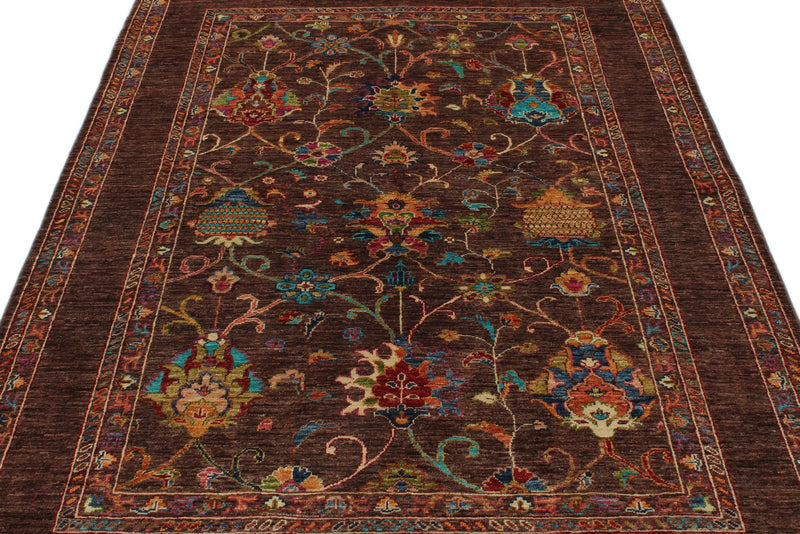 5x7 Brown and Multicolor Turkish Tribal Rug