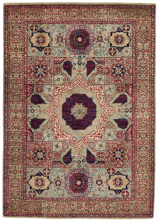 5x7 Green and Multicolor Turkish Tribal Rug