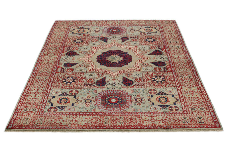 5x7 Green and Multicolor Turkish Tribal Rug