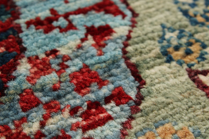 5x7 Green and Multicolor Turkish Tribal Rug
