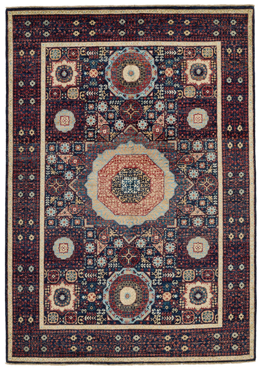 5x7 Navy and Red Turkish Tribal Rug