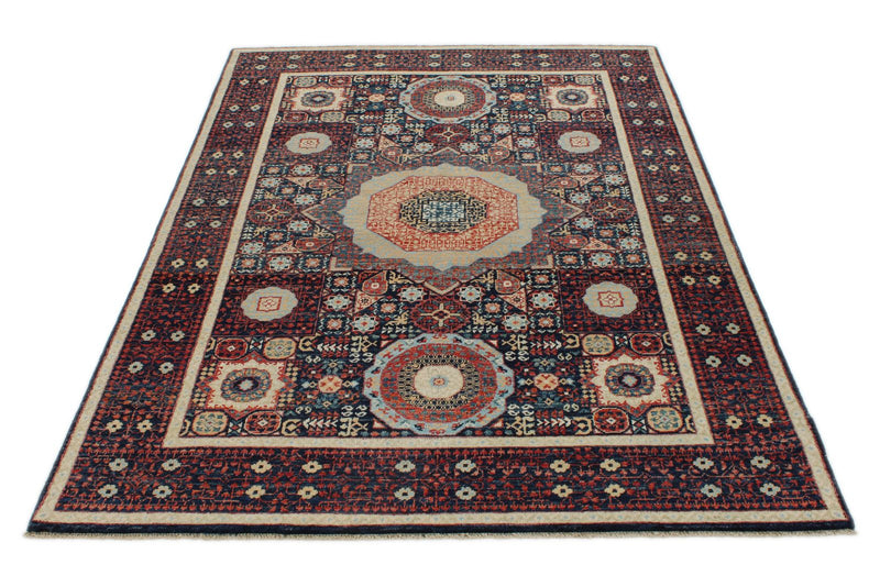 5x7 Navy and Red Turkish Tribal Rug