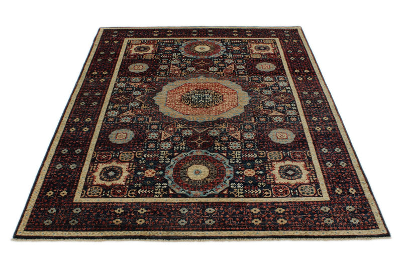 5x7 Navy and Red Turkish Tribal Rug