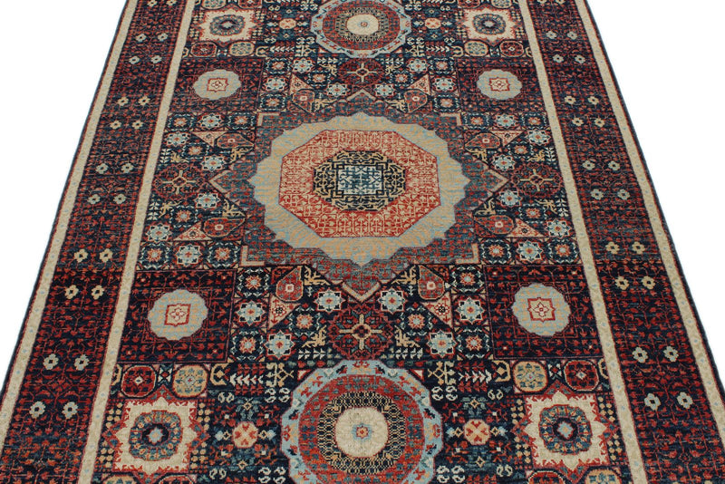 5x7 Navy and Red Turkish Tribal Rug