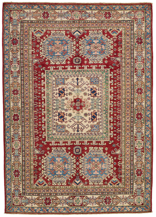5x7 Burgundy and Multicolor Kazak Tribal Rug