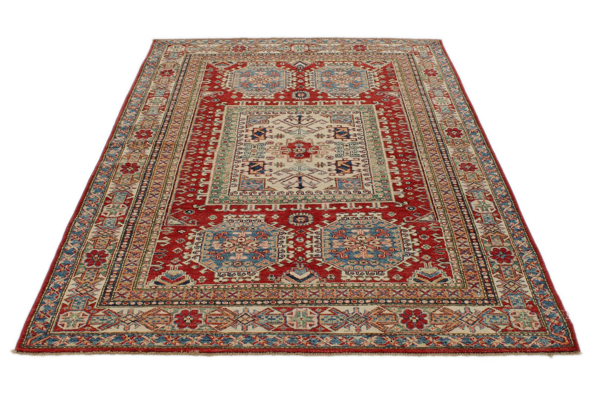 5x7 Burgundy and Multicolor Kazak Tribal Rug