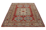 5x7 Burgundy and Multicolor Kazak Tribal Rug