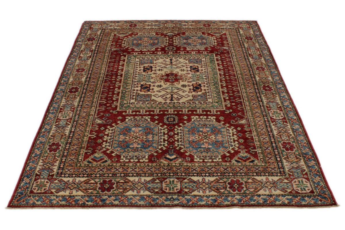 5x7 Burgundy and Multicolor Kazak Tribal Rug