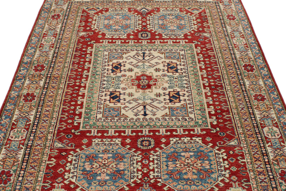 5x7 Burgundy and Multicolor Kazak Tribal Rug