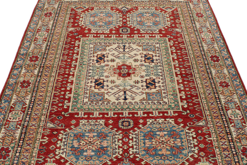5x7 Burgundy and Multicolor Kazak Tribal Rug