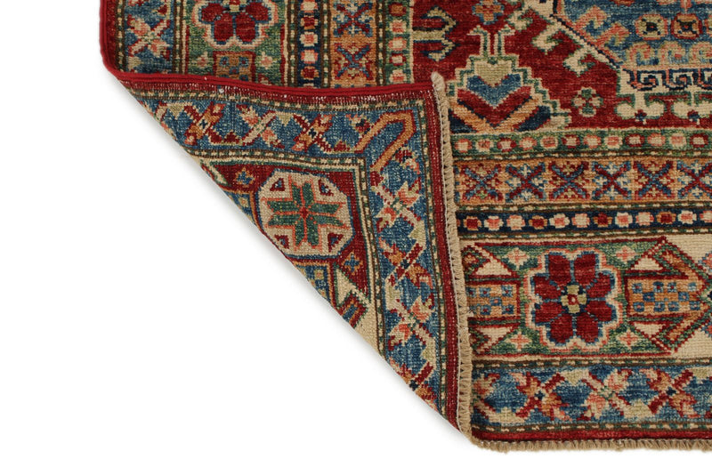 5x7 Burgundy and Multicolor Kazak Tribal Rug