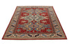 5x6 Red and Ivory Kazak Tribal Rug
