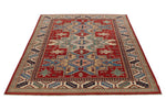 5x6 Red and Ivory Kazak Tribal Rug