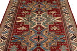 5x6 Red and Ivory Kazak Tribal Rug
