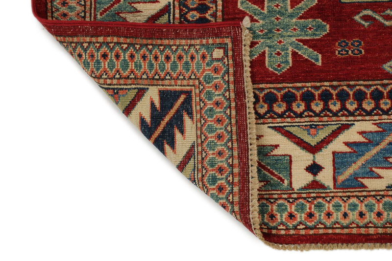 5x6 Red and Ivory Kazak Tribal Rug