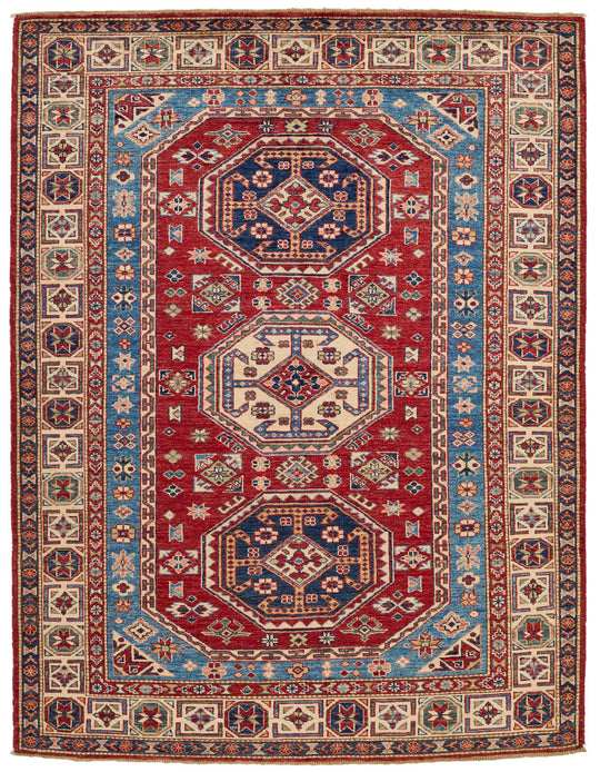 5x7 Red and Ivory Kazak Tribal Rug