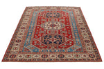 5x7 Red and Ivory Kazak Tribal Rug