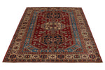 5x7 Red and Ivory Kazak Tribal Rug