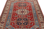 5x7 Red and Ivory Kazak Tribal Rug