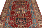 5x7 Red and Ivory Kazak Tribal Rug