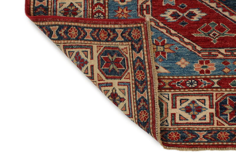 5x7 Red and Ivory Kazak Tribal Rug
