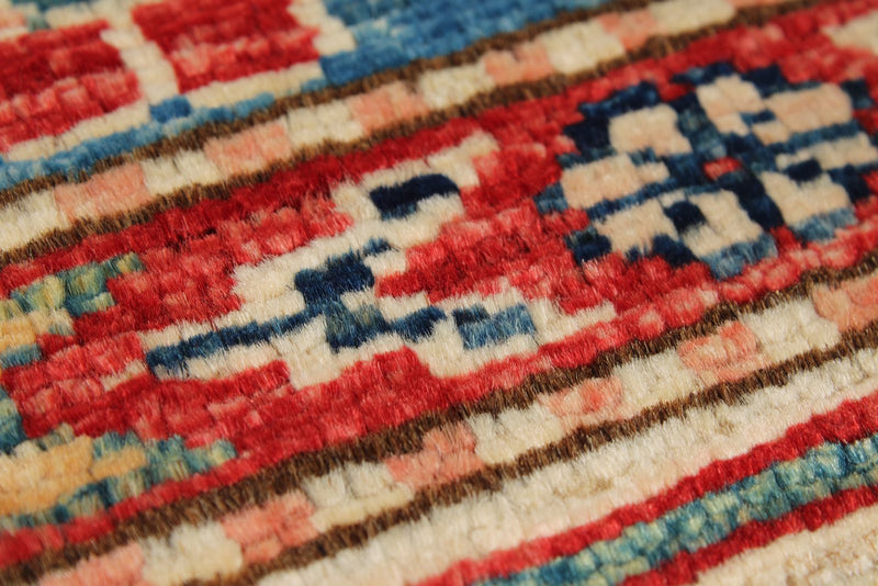 5x7 Red and Ivory Kazak Tribal Rug