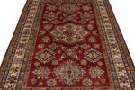 5x7 Red and Ivory Kazak Tribal Rug
