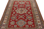 5x7 Red and Ivory Kazak Tribal Rug