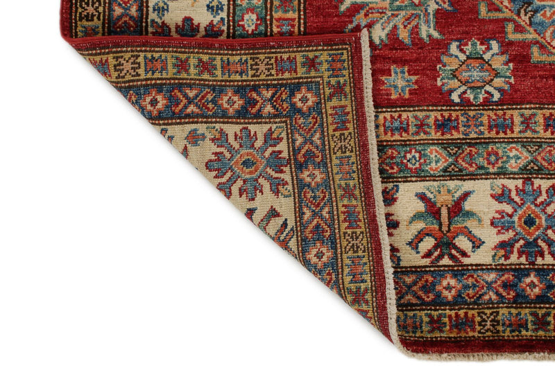 5x7 Red and Ivory Kazak Tribal Rug