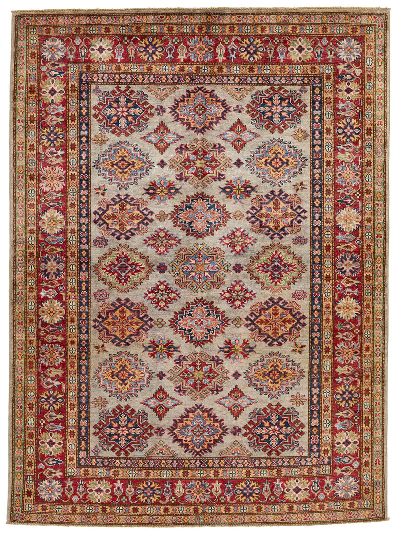 5x7 Gray and Red Kazak Tribal Rug