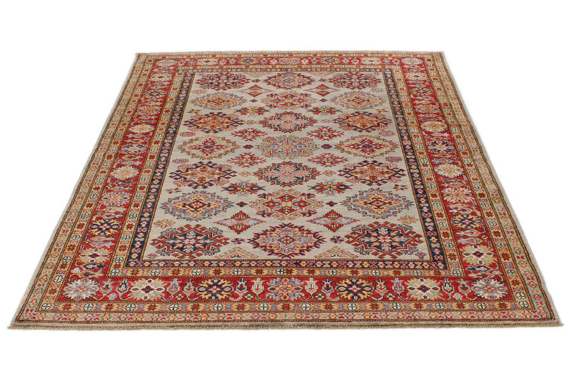 5x7 Gray and Red Kazak Tribal Rug