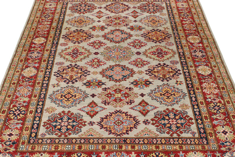 5x7 Gray and Red Kazak Tribal Rug