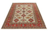 5x7 Ivory and Red Kazak Tribal Rug