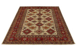 5x7 Ivory and Red Kazak Tribal Rug