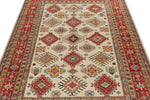 5x7 Ivory and Red Kazak Tribal Rug