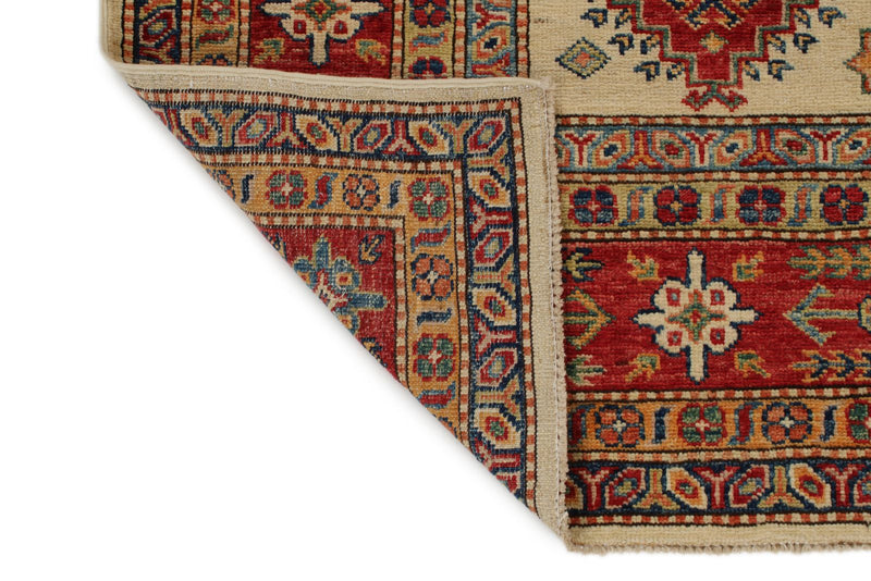 5x7 Ivory and Red Kazak Tribal Rug