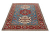 5x7 Blue and Burgundy Kazak Tribal Rug