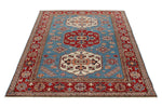 5x7 Blue and Burgundy Kazak Tribal Rug