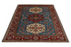 5x7 Blue and Burgundy Kazak Tribal Rug